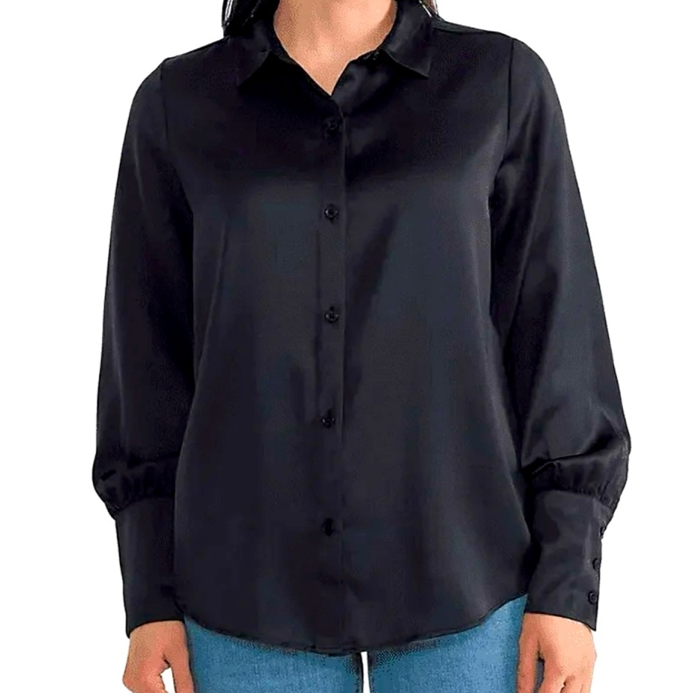 Joie Limited Edition Women's Satin Button Blouse (Black, XXL